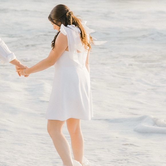 Park & Fifth White Dress with Mesh Bow Sleeves - Picture 2 of 3